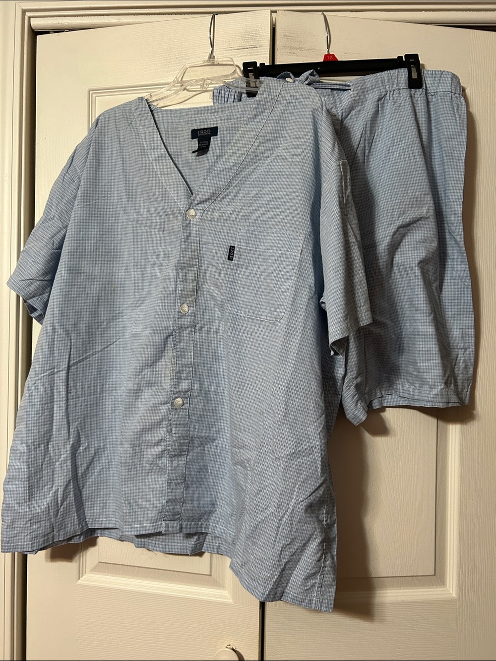 Izod Light Blue Striped Short Sleeve Button-Front Shirt